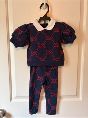 Janie and Jack Navy and Red Knot-Print Set with White Collar